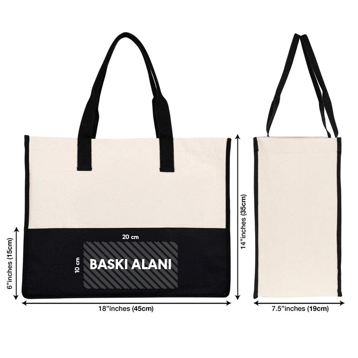 Elite Kanvas Bez Çanta, Plaj Çantası, Büyük Kapasiteli Alışveriş Çantası, 390gr, 45x35x19 cm (Özelleştirilebilir)