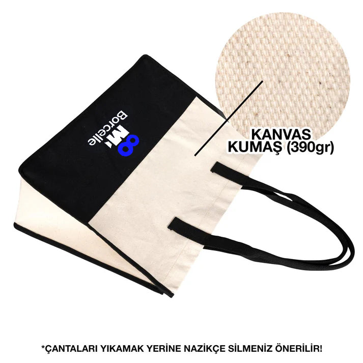 Elite Kanvas Bez Çanta, Plaj Çantası, Büyük Kapasiteli Alışveriş Çantası, 390gr, 45x35x19 cm (Özelleştirilebilir)