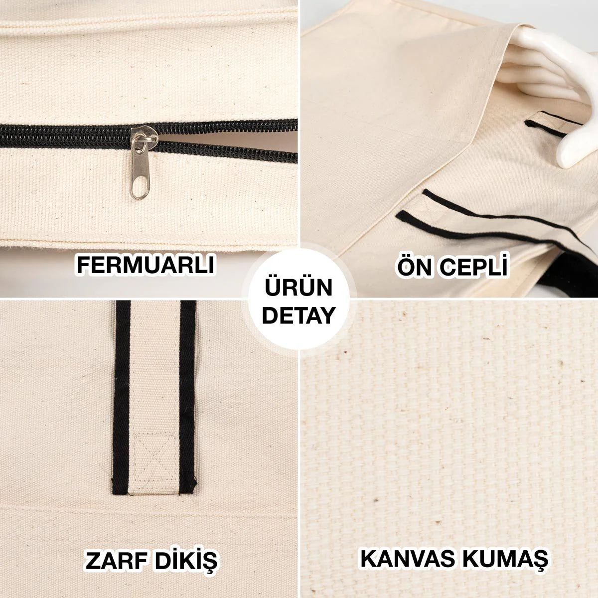 40x35x10 cm LUX Kanvas Çanta FERMUARLI, ÖN CEPLİ - Kadınlar Günü Hediyesi - görsel 7