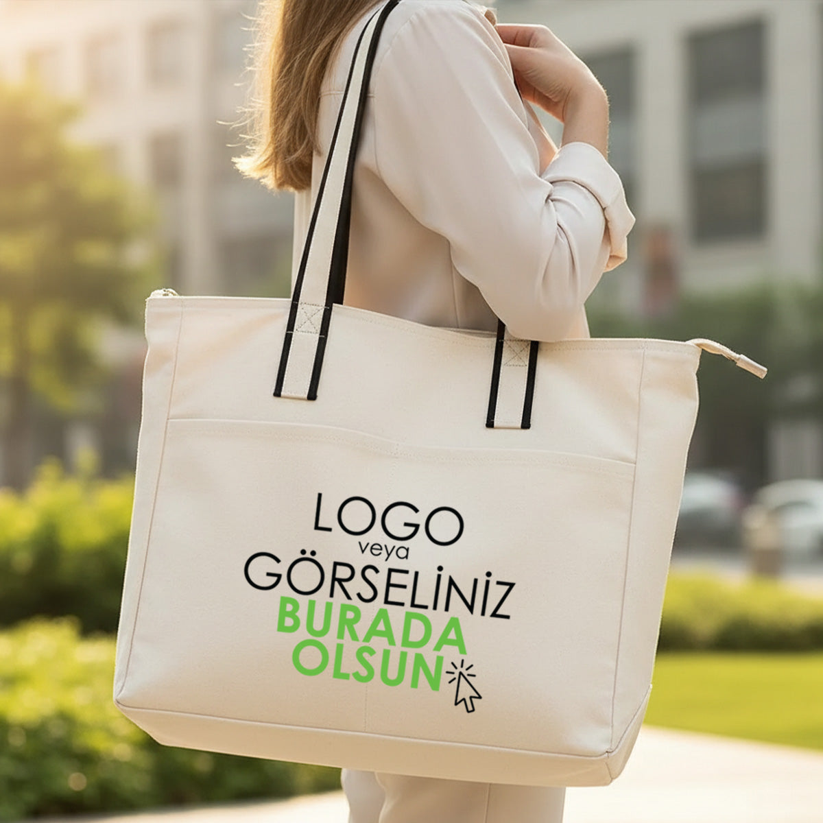 LUX Kanvas Çanta FERMUARLI- ÖN CEPLİ 40x35x10cm (Özelleştirilebilir)