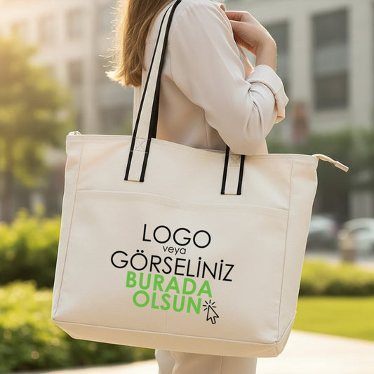 LUX Kanvas Çanta FERMUARLI- ÖN CEPLİ 40x35x10cm (Özelleştirilebilir)