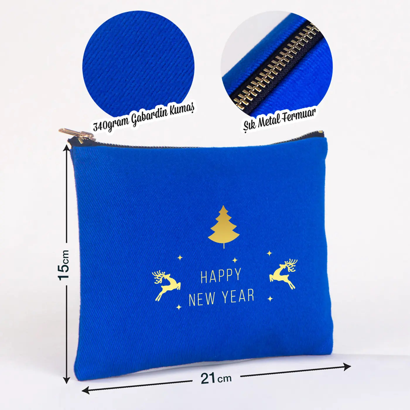 Yılbaşı Star Clutch 21x15 Saks Mavi - Metal Fermuar (Özelleştirilebilir)