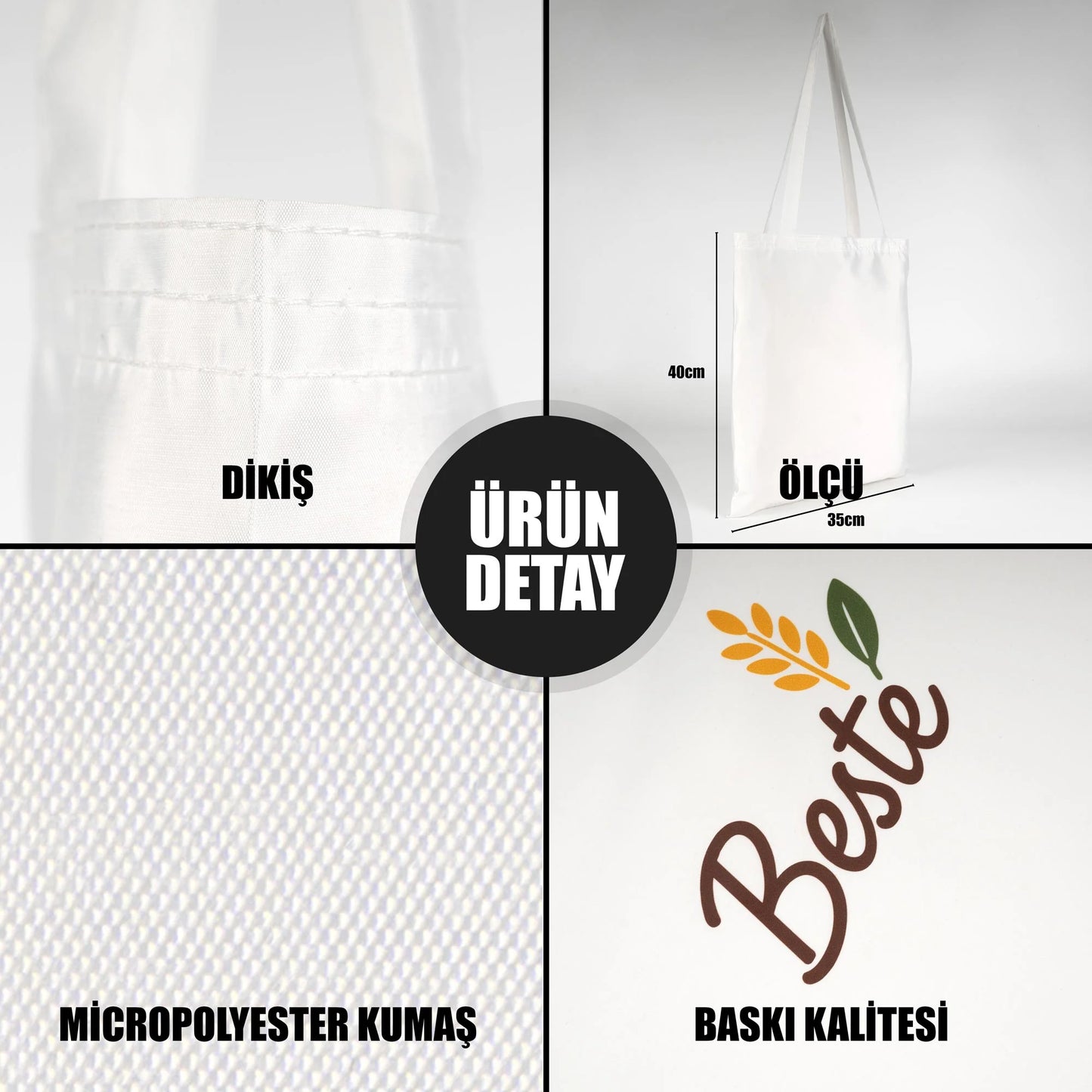Baskısız Micro Polyester Çanta Toptan – Beyaz Promosyon Çanta - detay görünüm