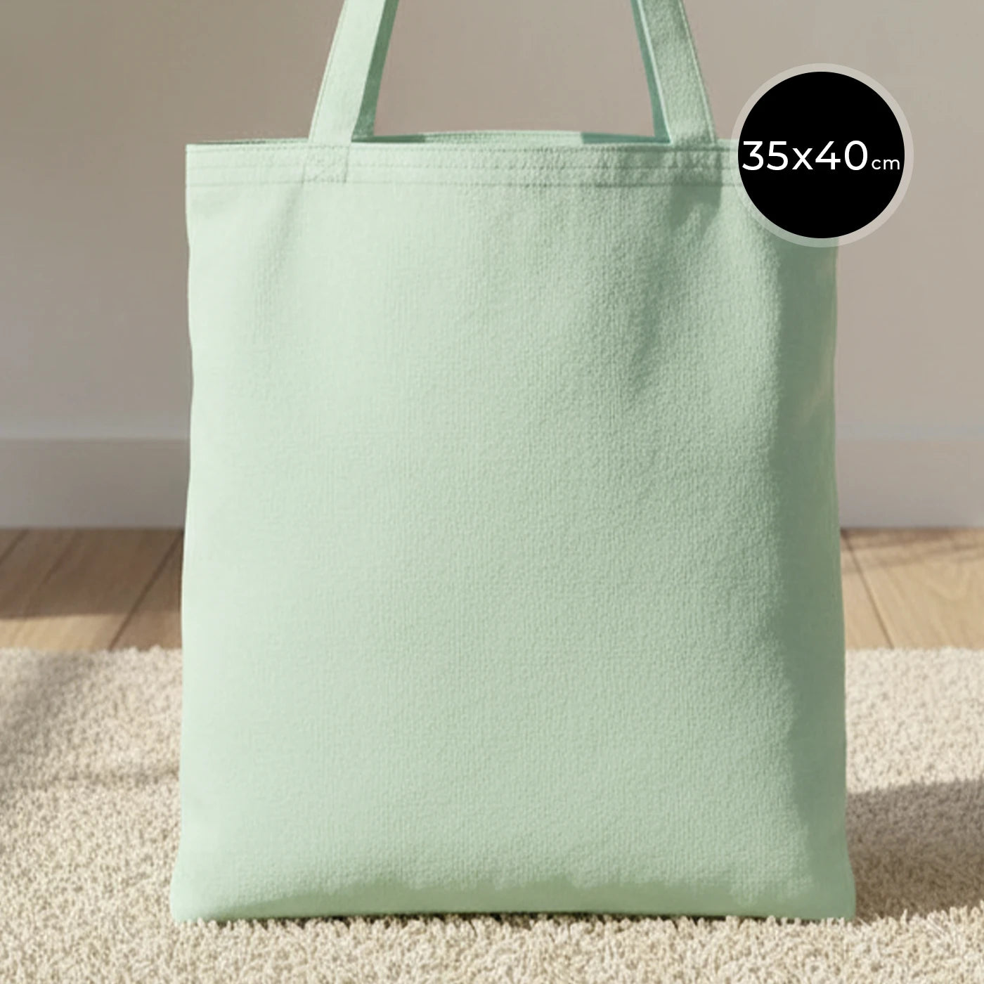 35×40 cm mint renk ham bez çanta – dayanıklı pamuk kumaş, baskısız omuz çantası.