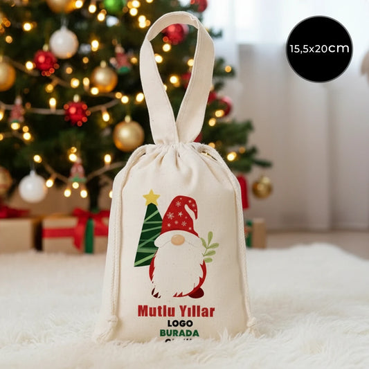 Yılbaşı Özel Bez Kese (15,5 x 20 cm) Tek Tutma Kısa Kulp (Özelleştirebilir)