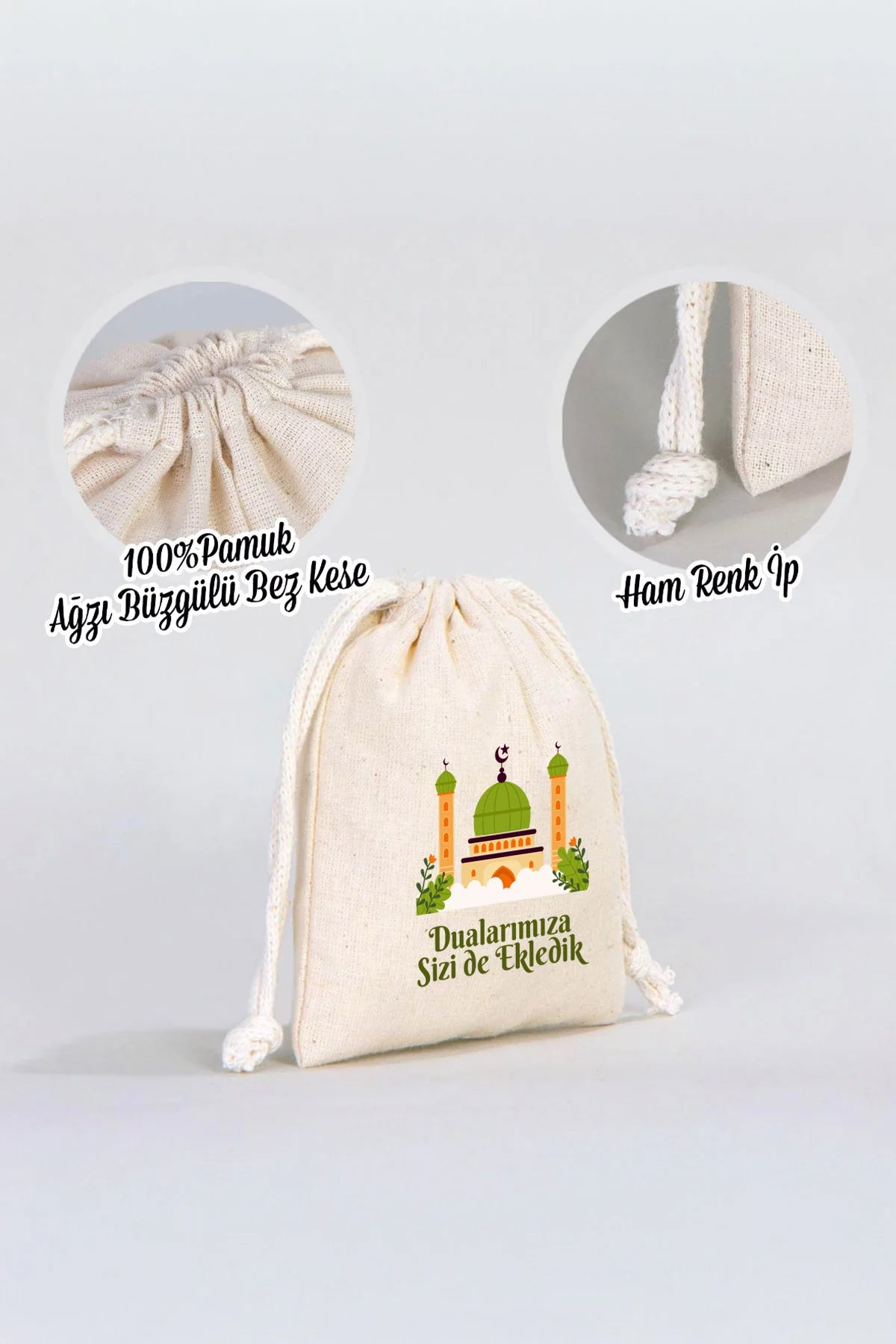Hac ve Umre Hediyelik Ham Bez Çanta | 10x13 cm Kabe-i Muazzama’dan Selam ve D... - kullanım örneği