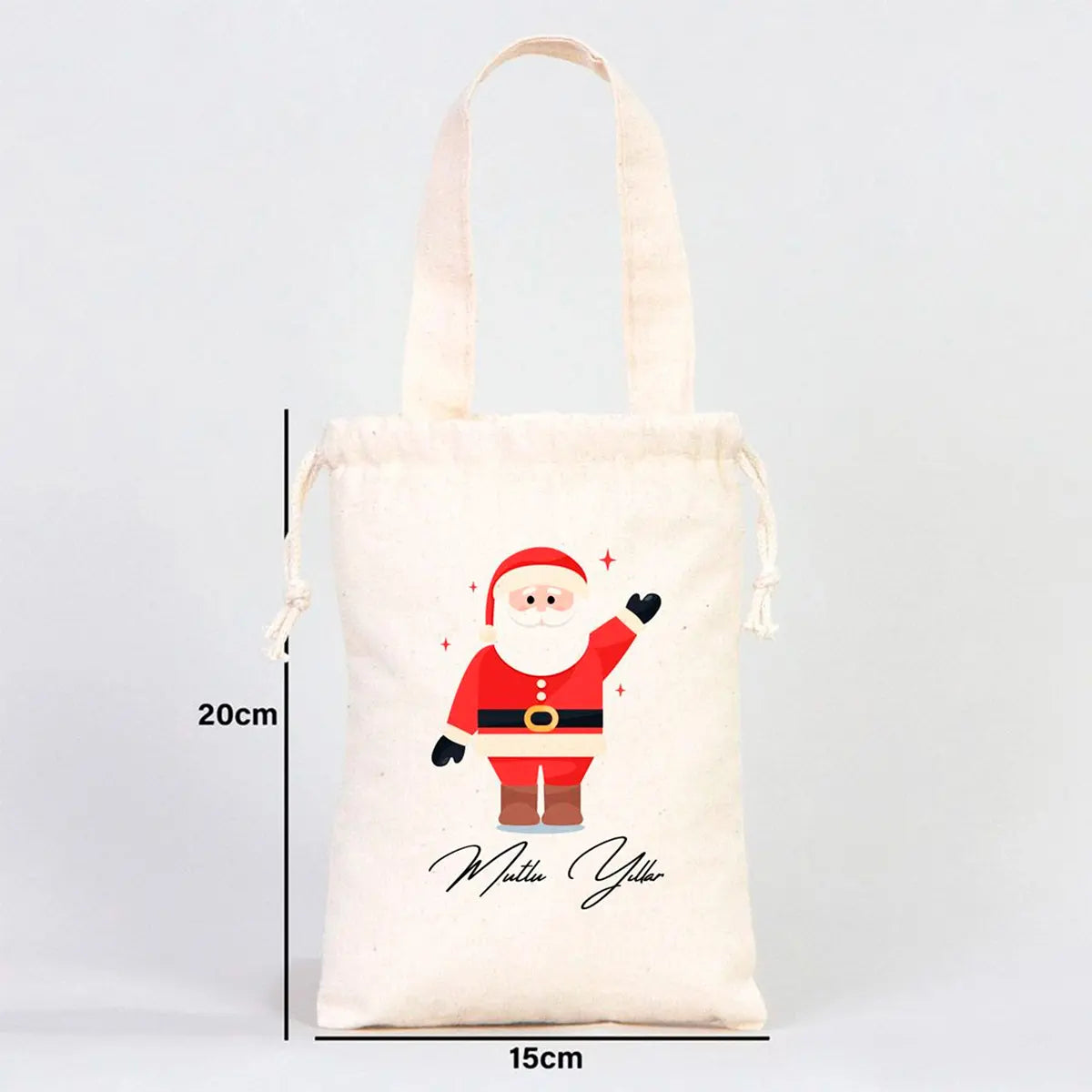 Yeni Yıl Noel Baba Baskılı Bez Kese - 15,5x20 cm Tek Tutma Kısa Kulp (Özelleştirilebilir)