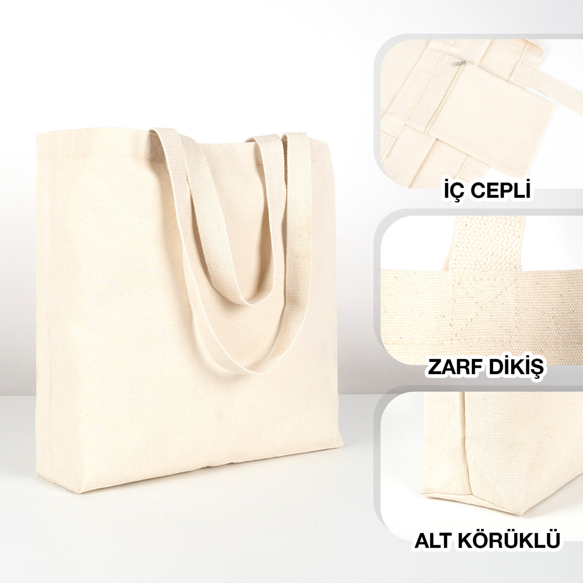Kanvas Plaj Çantası İç Cepli Örgü Kulp - 48x41x10 cm