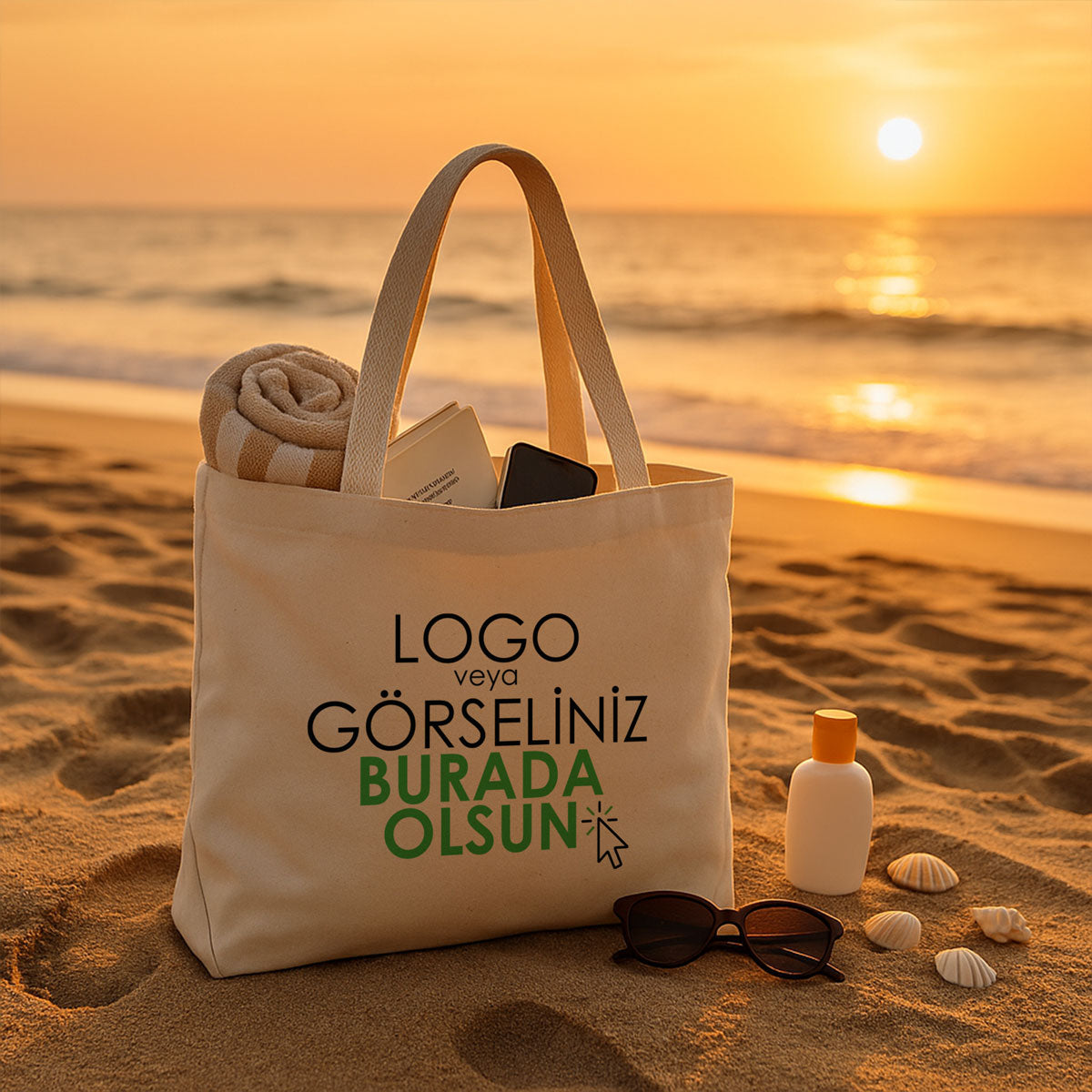 Baskılı Kanvas Büyük Plaj Çantası - (Özelleştirilebilir)