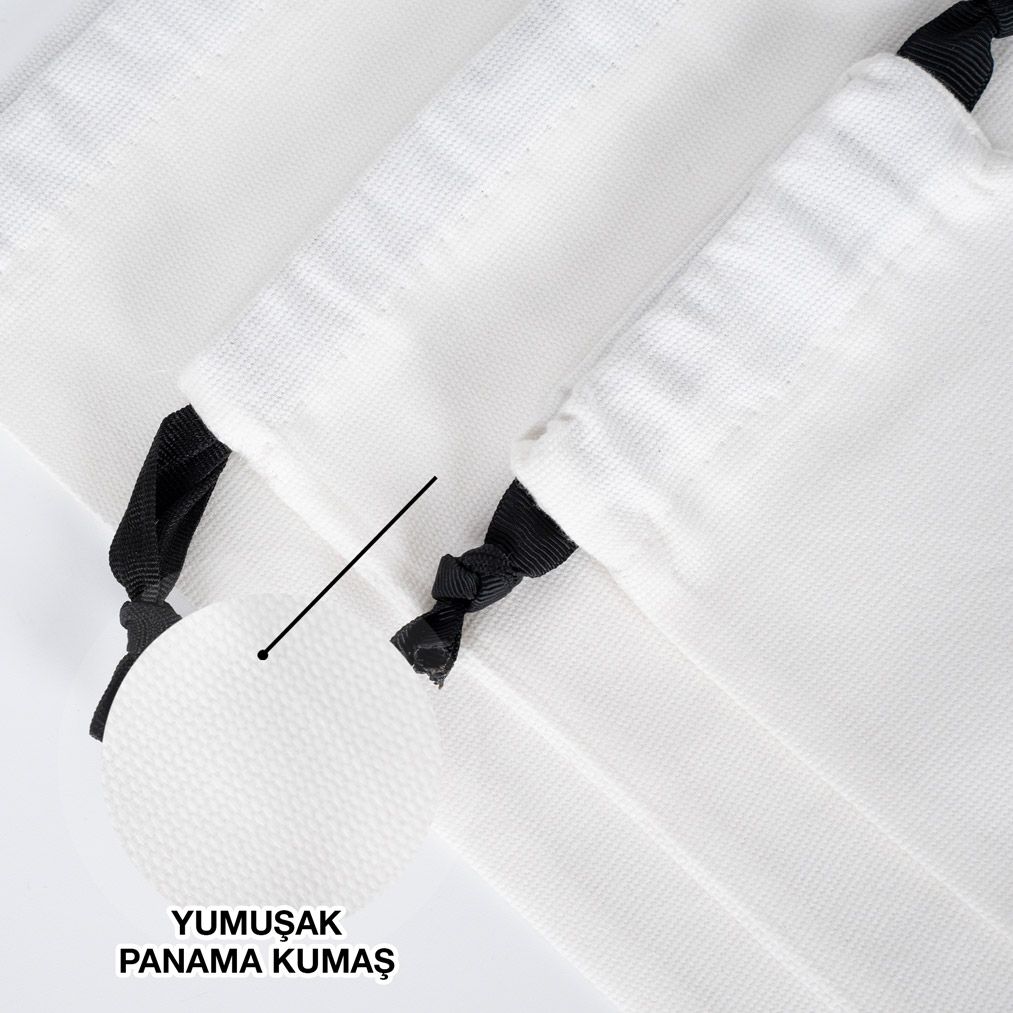Yılbaşına Özel Siyah İpli Bez Kese - Beyaz Panama Kumaş
