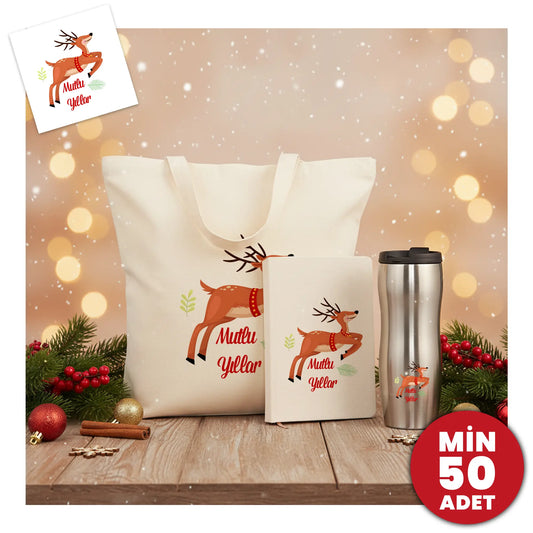 Ofis çalışanlarına özel logolu yılbaşı hediye seti: çanta, termos ve defter