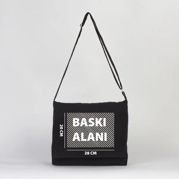 Siyah Kanvas Postacı Çantası (Özelleştirilebilir)
