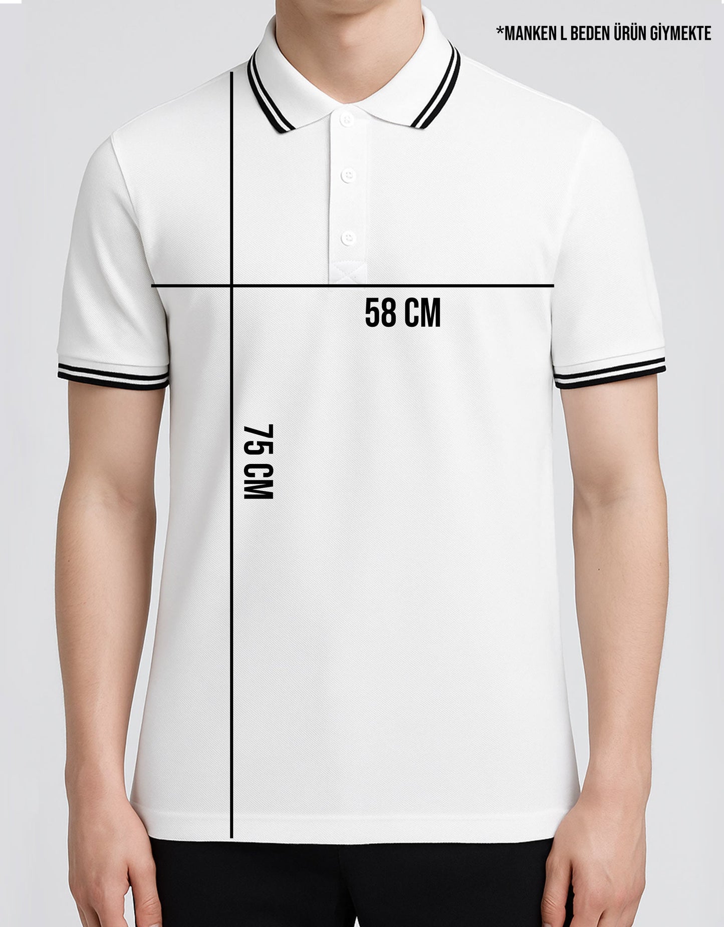 Baskılı Premium Polo Yaka Tişört Beyaz