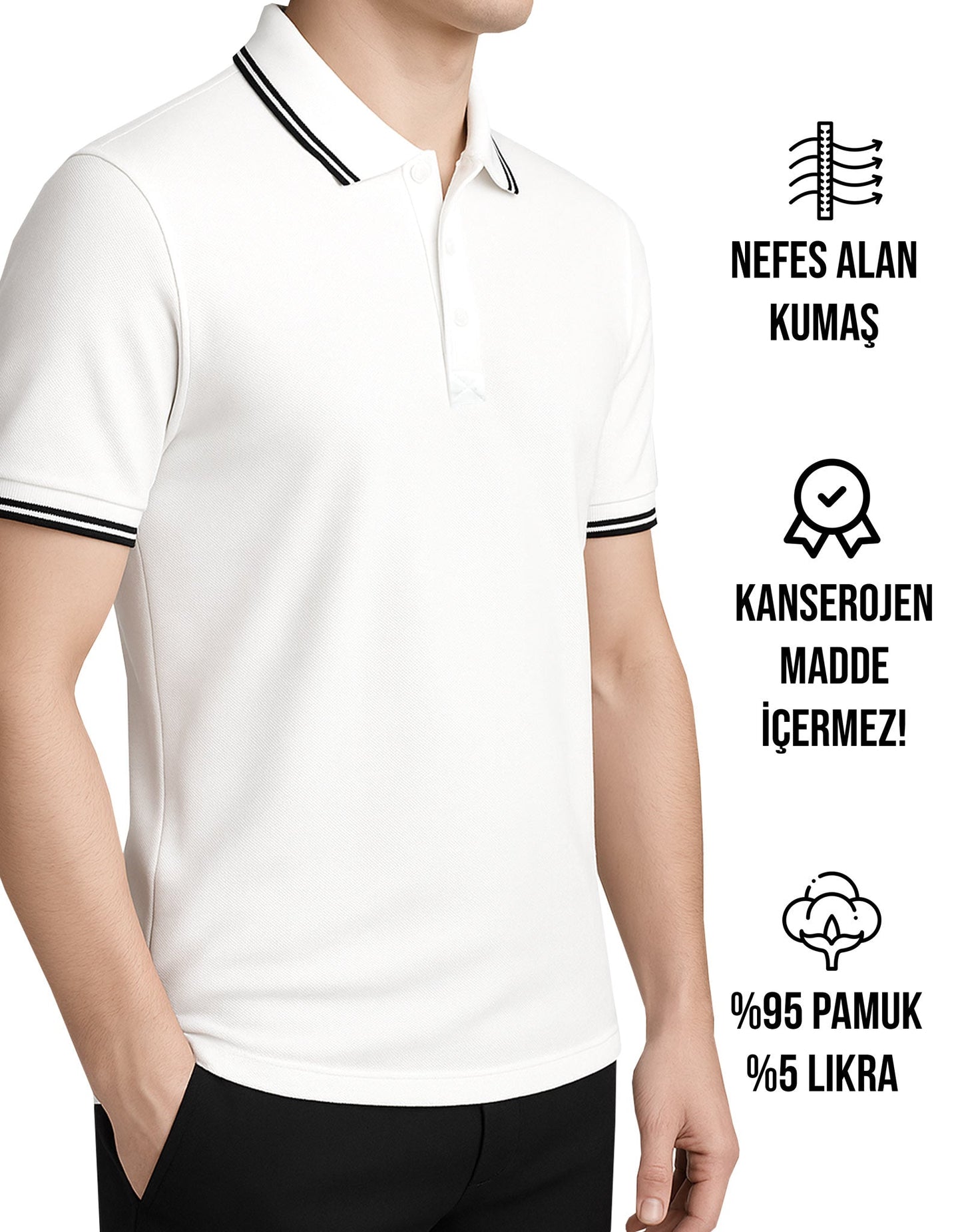 Baskılı Premium Polo Yaka Tişört Beyaz