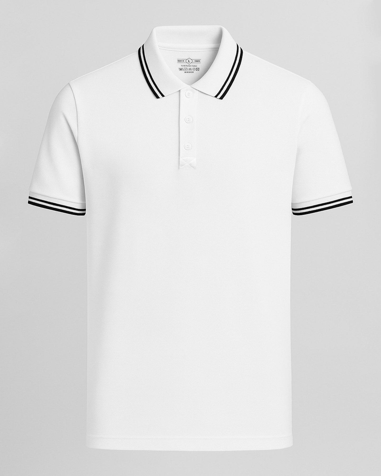 Baskılı Premium Polo Yaka Tişört Beyaz