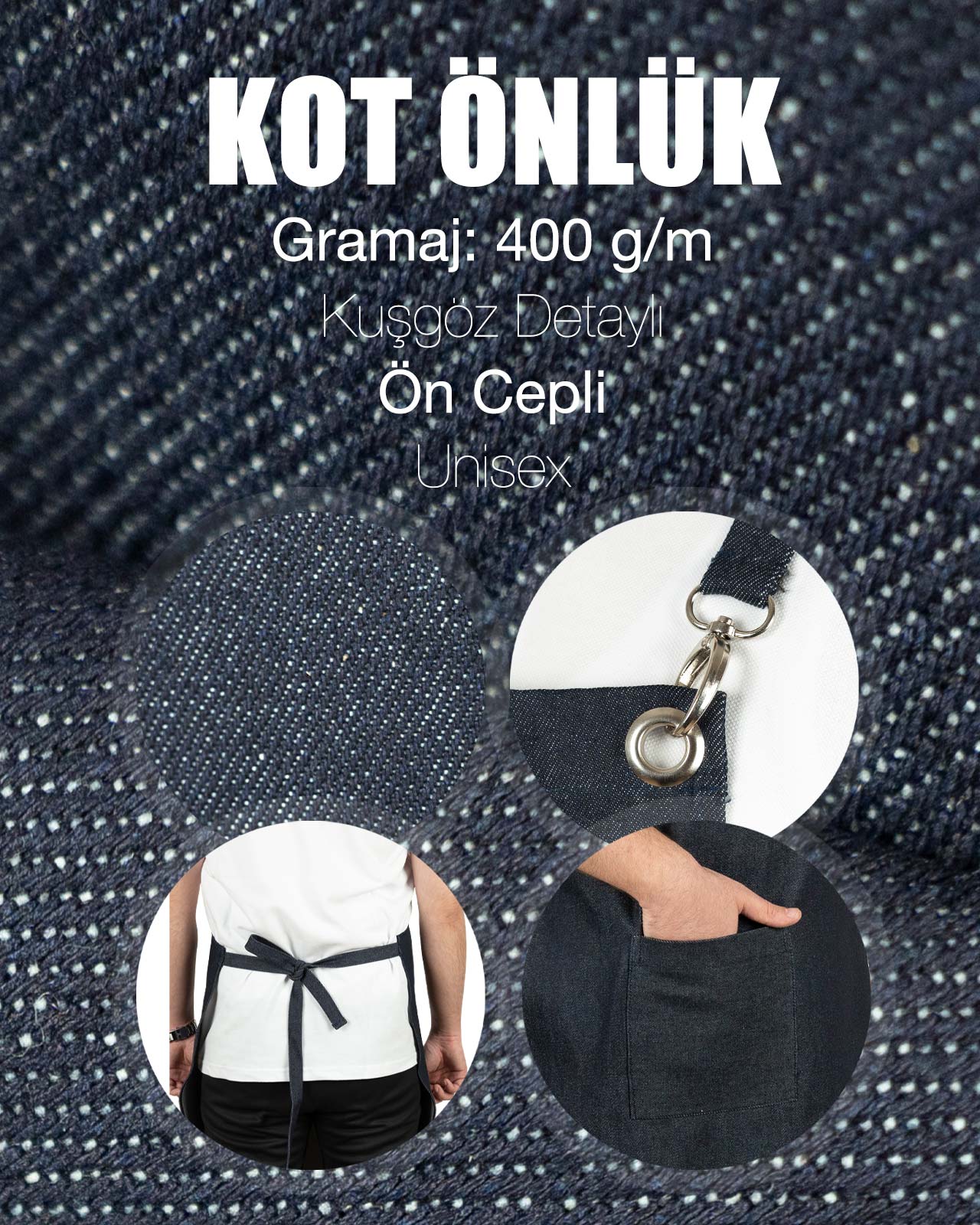 MasterChef Mutfak Önlüğü -  Koyu Mavi Denim Kumaş - görsel 6