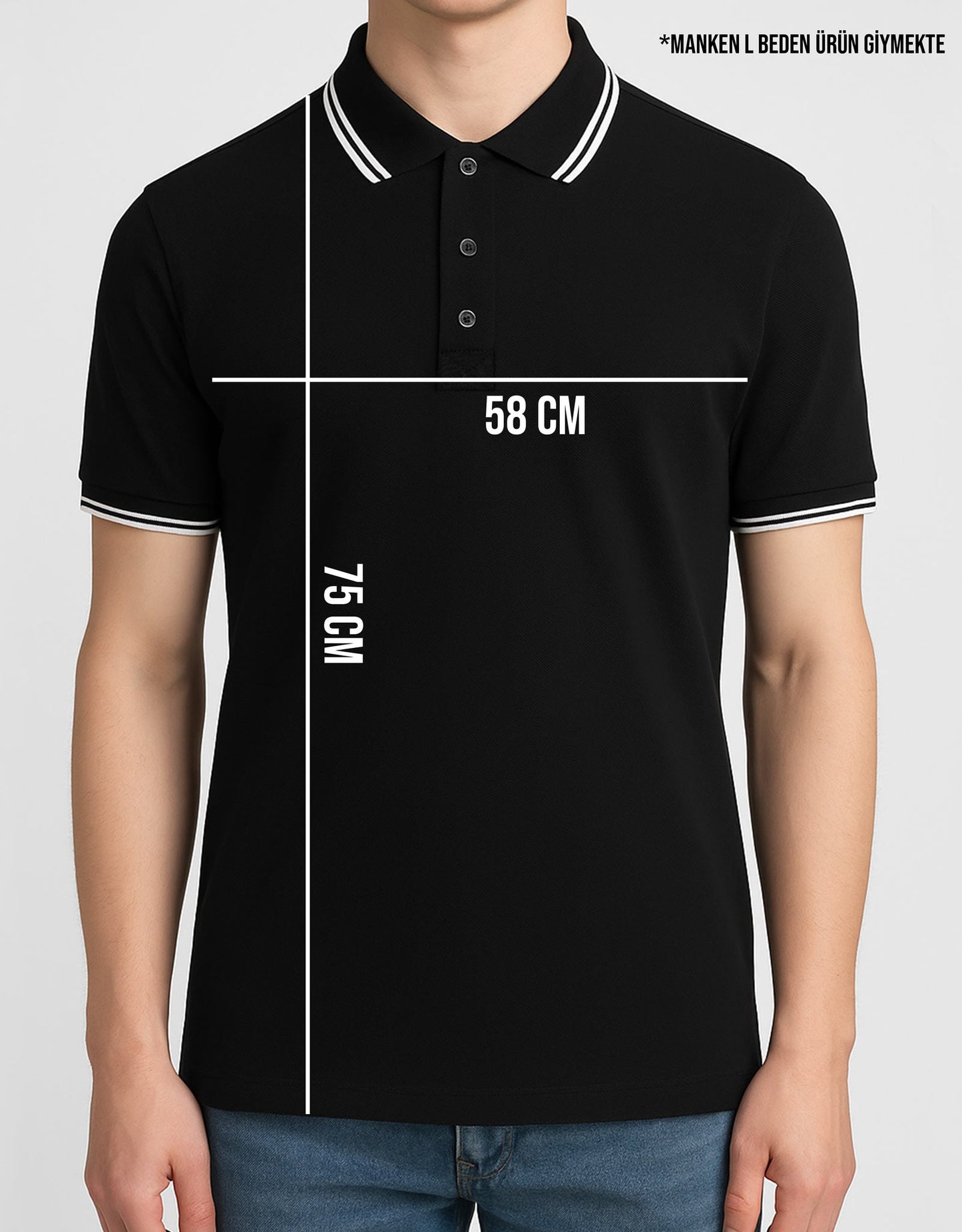 Baskılı Premium Polo Yaka Tişört Siyah