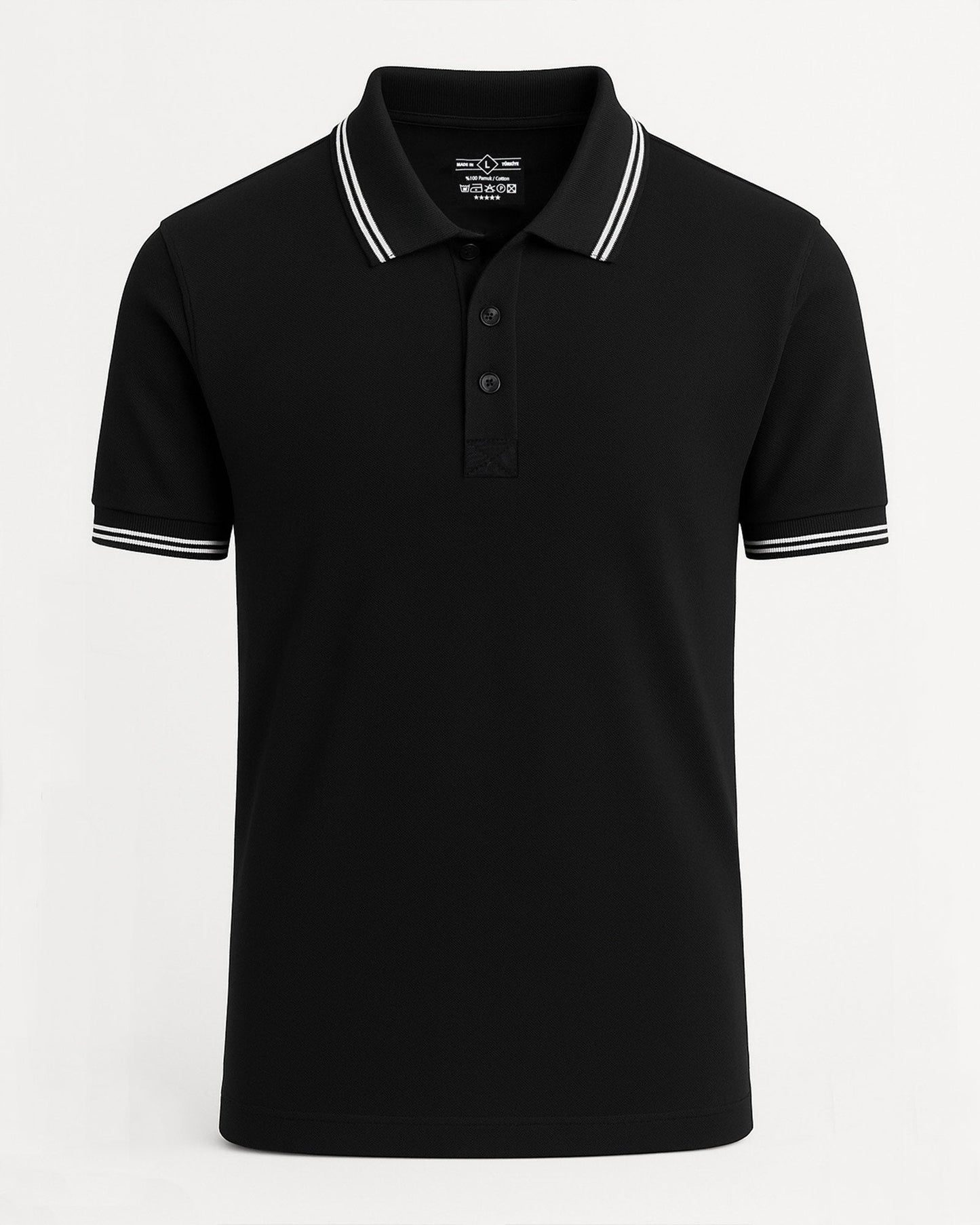 Baskılı Premium Polo Yaka Tişört Siyah