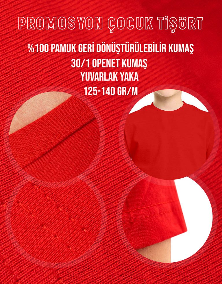 Ay Yıldız Baskılı Promosyon Çocuk Tişört - Kırmızı - farklı açı
