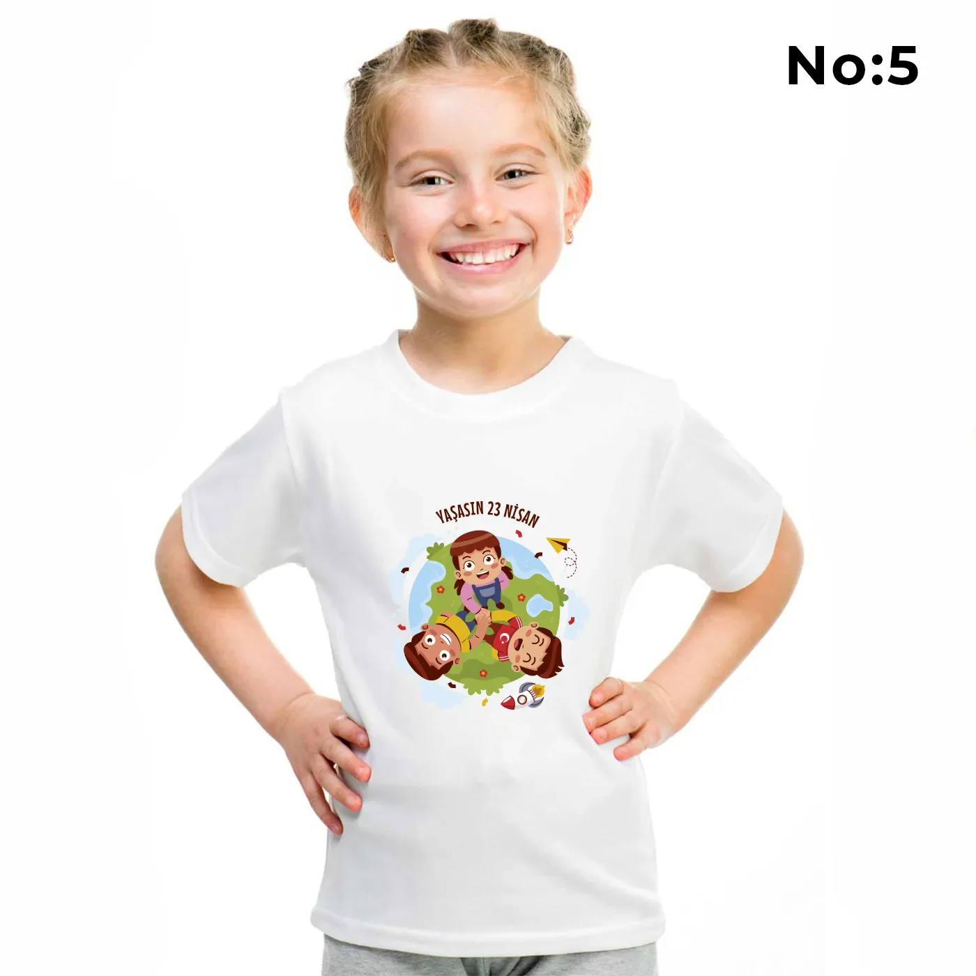 Baskılı Promosyon Tişört Beyaz - 23 Nisan Hediyesi - farklı açı
