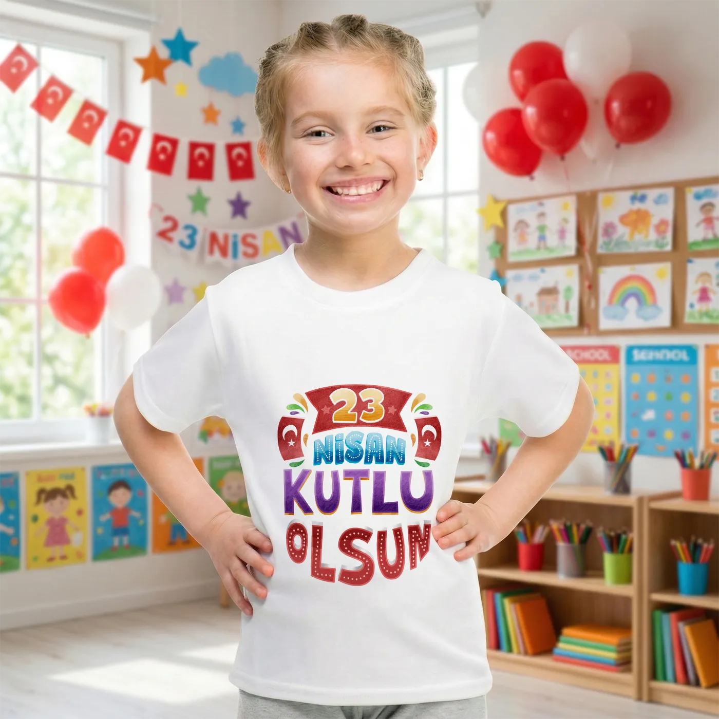 Baskılı Promosyon Tişört Beyaz - 23 Nisan Hediyesi