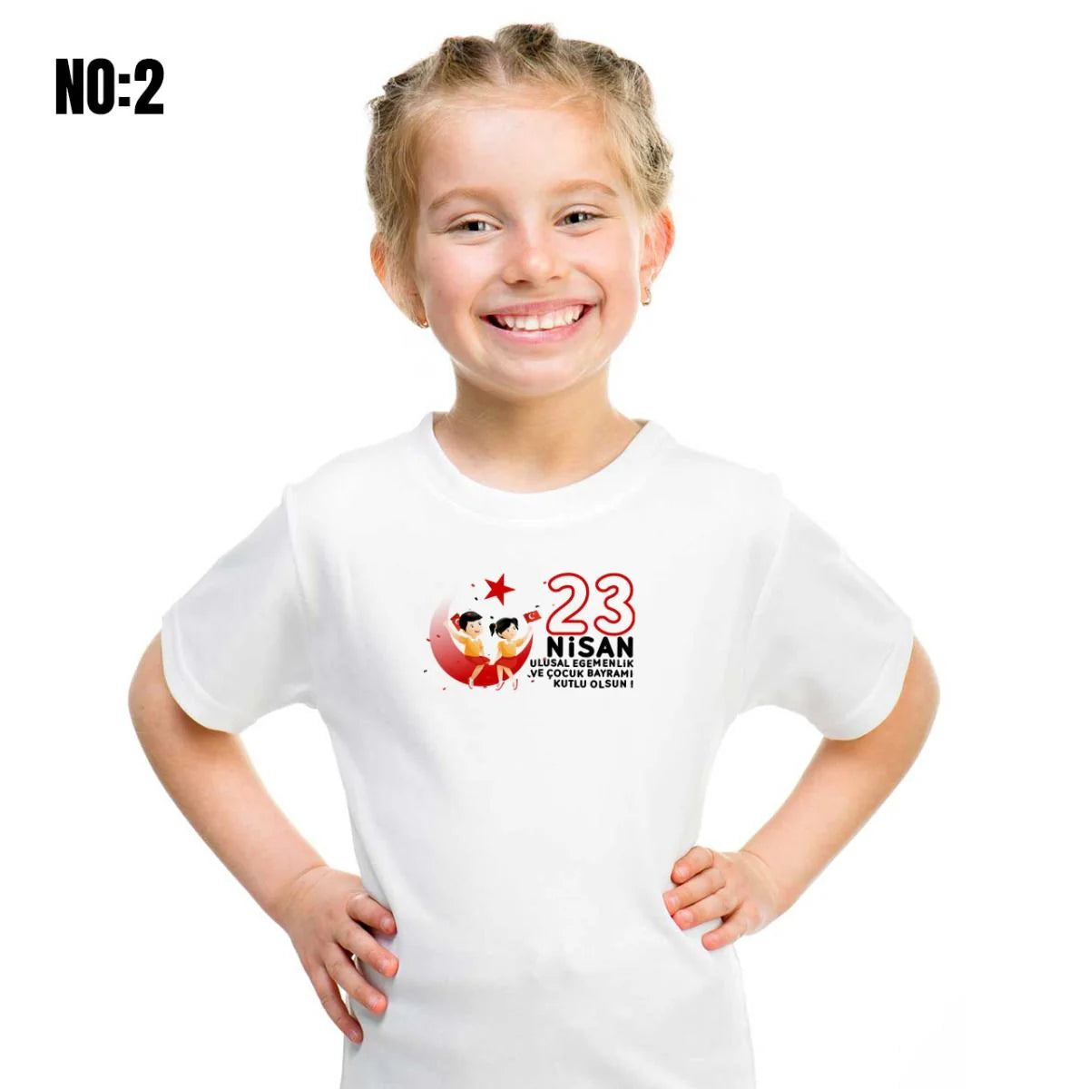 23 Nisan Baskılı Promosyon Tişört - Beyaz - detay görünüm