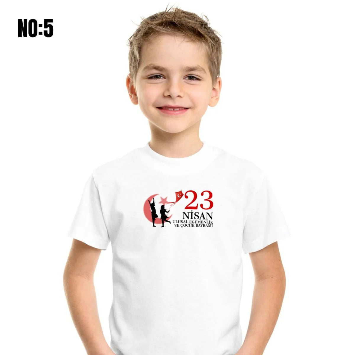 23 Nisan Baskılı Promosyon Tişört - Beyaz - farklı açı