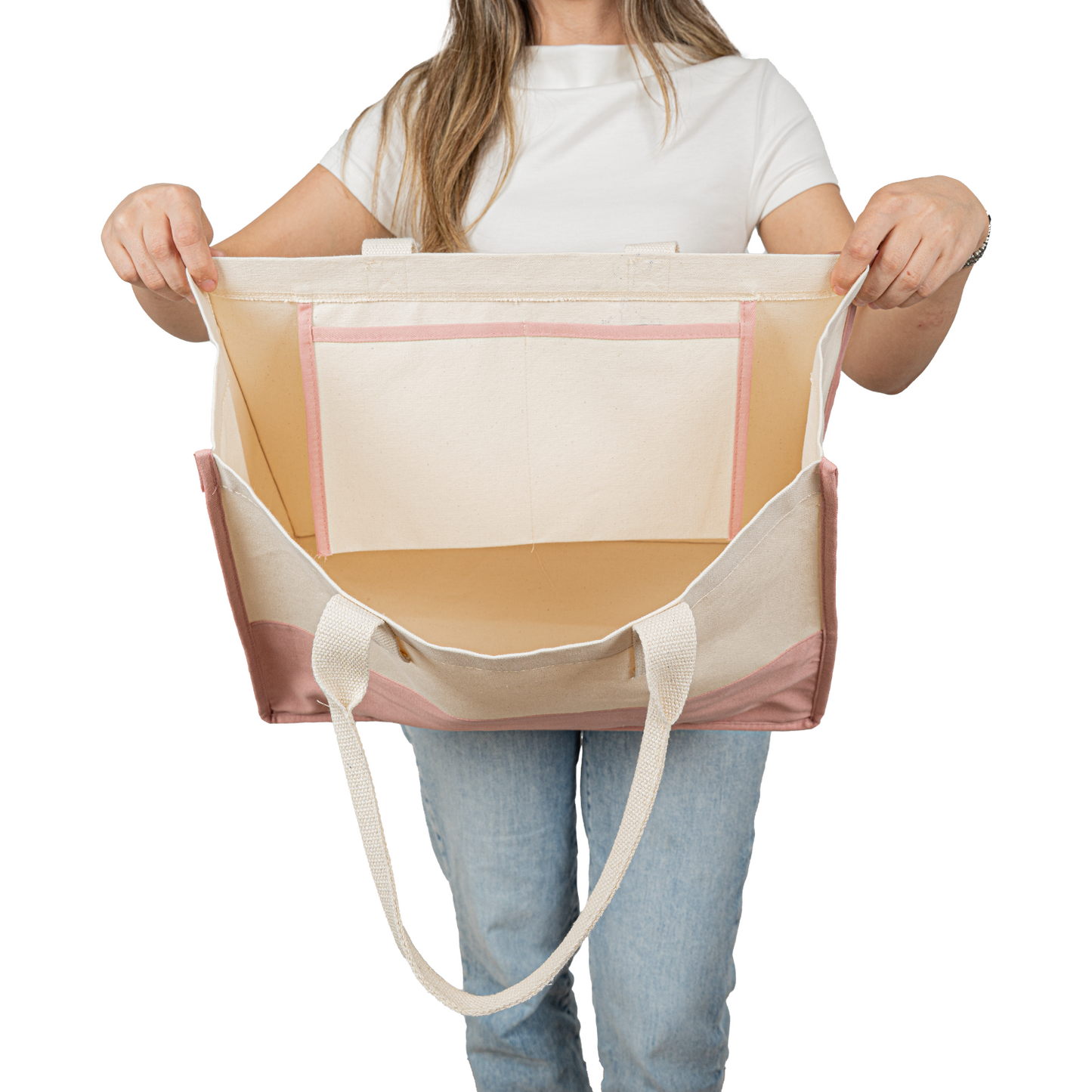 Elite Kanvas Plaj Çantası – Büyük Kapasiteli Alışveriş Çantası, 390gr, 45x35x19 cm - Pudra