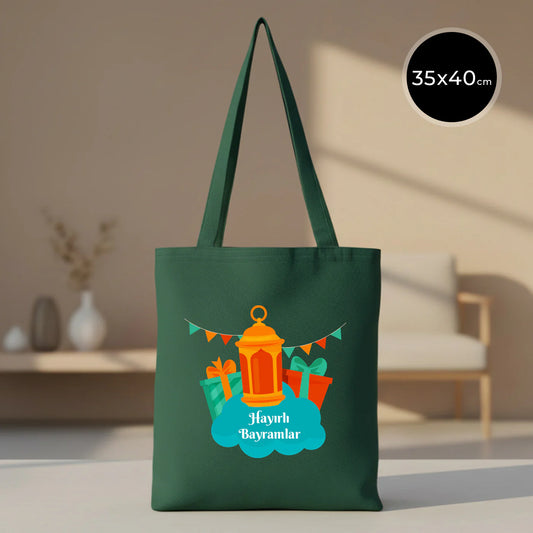 35x40 cm Yeşil Renk Gabardin Bez Model - Bayram Çantası