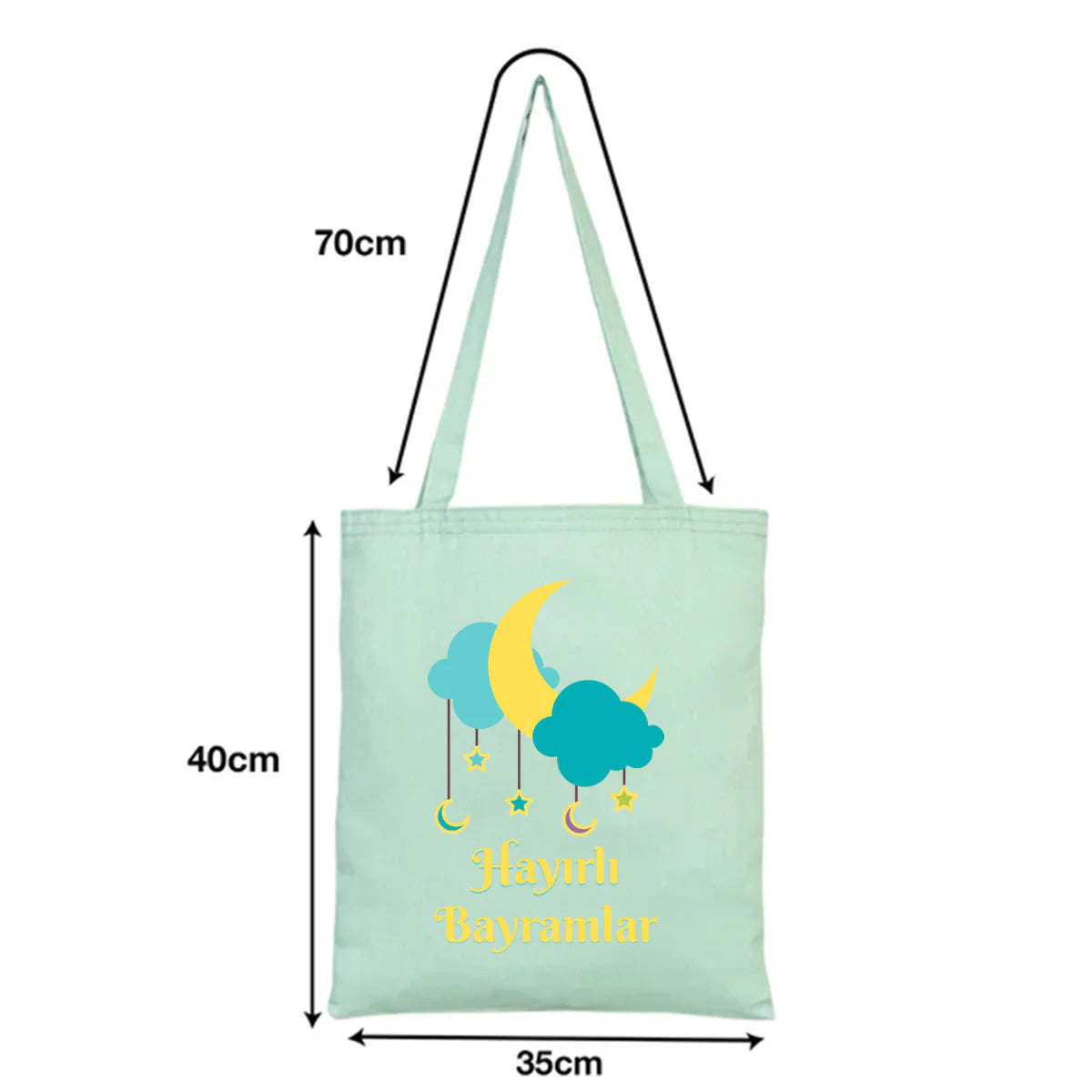 35x40 cm Mint Yeşili Gabardin Bez Çanta - Bayram Çantası