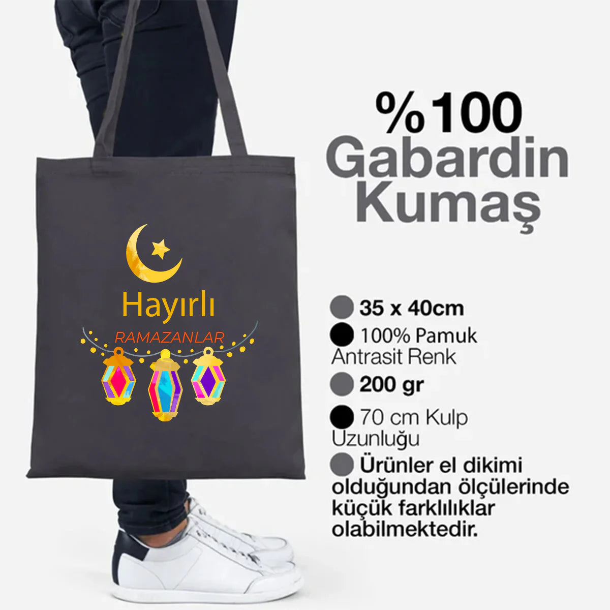 35x40 cm Antrasit Gabardin Bez Çanta - Bayram Çantası