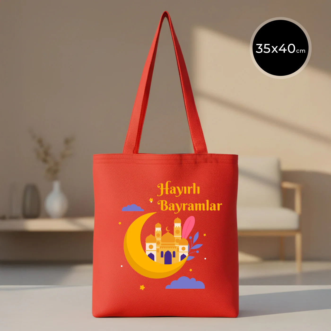 35x40 cm Kırmızı Gabardin Bez Model Günlük Kullanım - Bayram Çantası