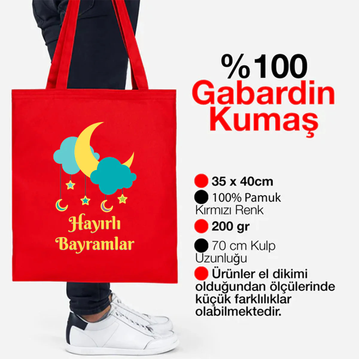 35x40 cm Kırmızı Gabardin Bez Model Günlük Kullanım - Bayram Çantası