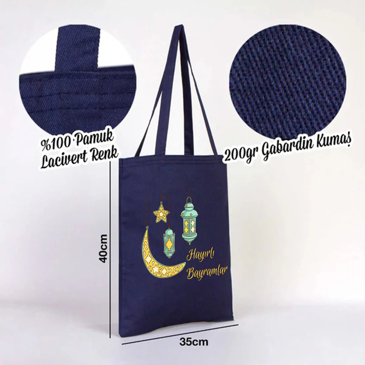 35x40 cm Lacivert Renk Gabardin Bez Model - Bayram Çantası - detay görünüm