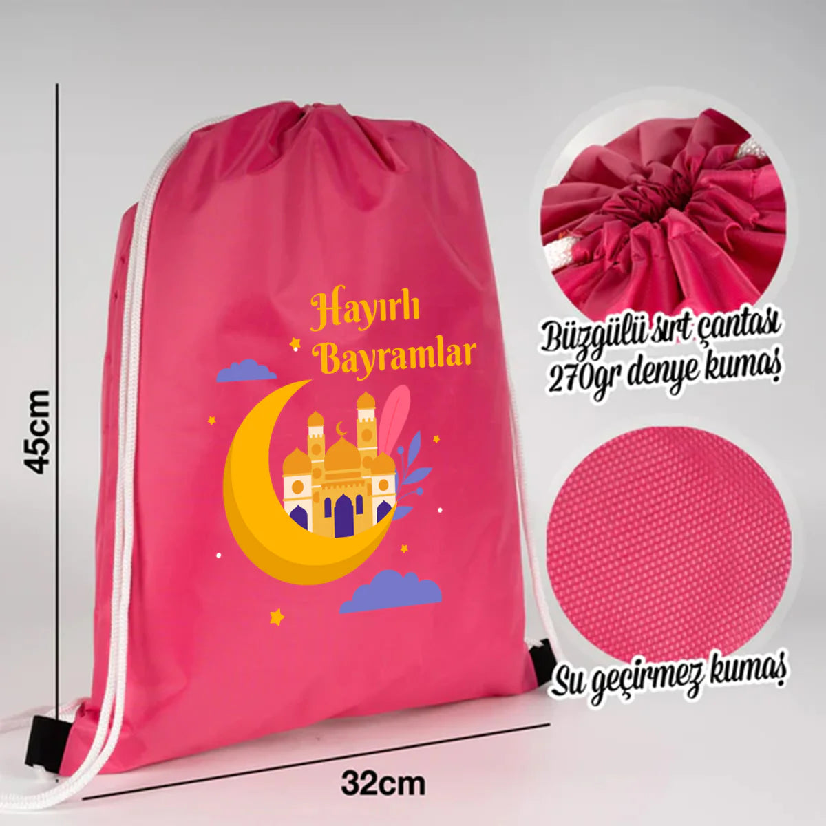 32x45 cm Fuşya İmperteks Sırt Çantası - Bayram Çantam - detay görünüm