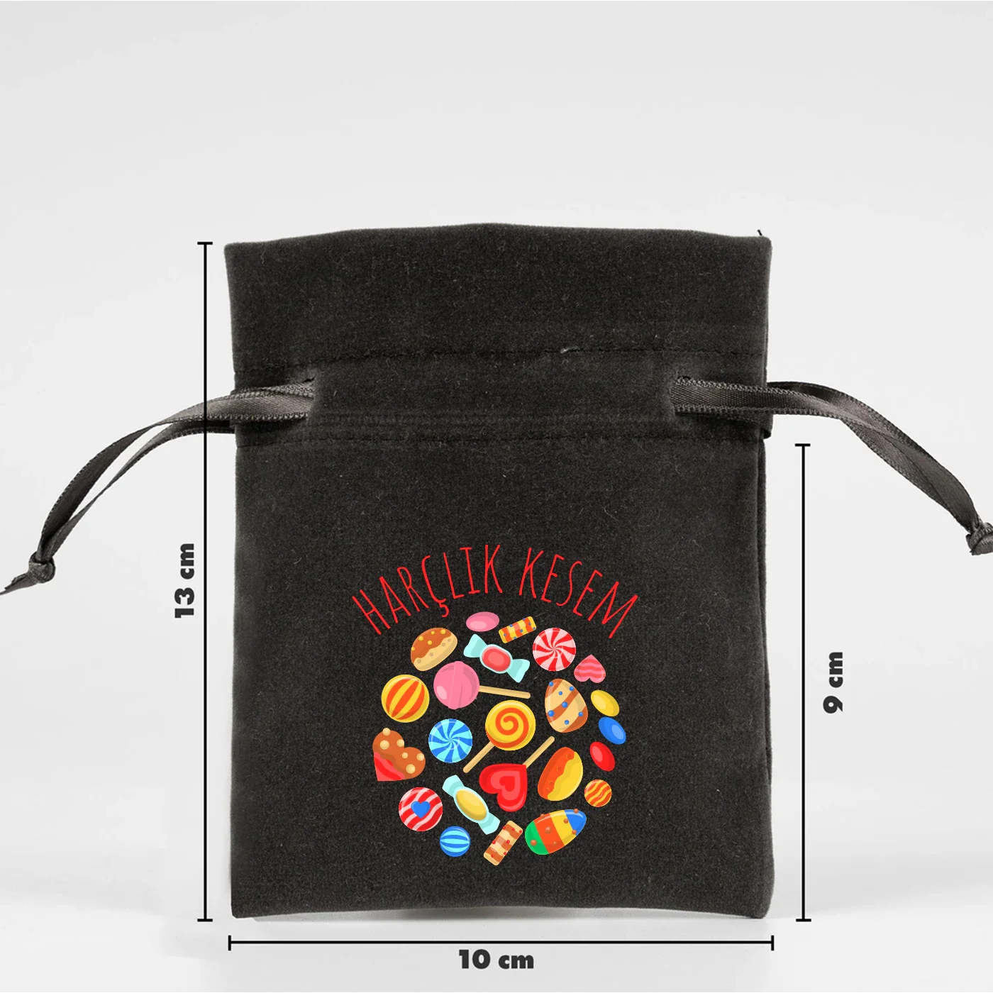 10x13 cm  Antrasit Kadife Gül Kese -  Bayram Harçlık Kesesi - farklı açı