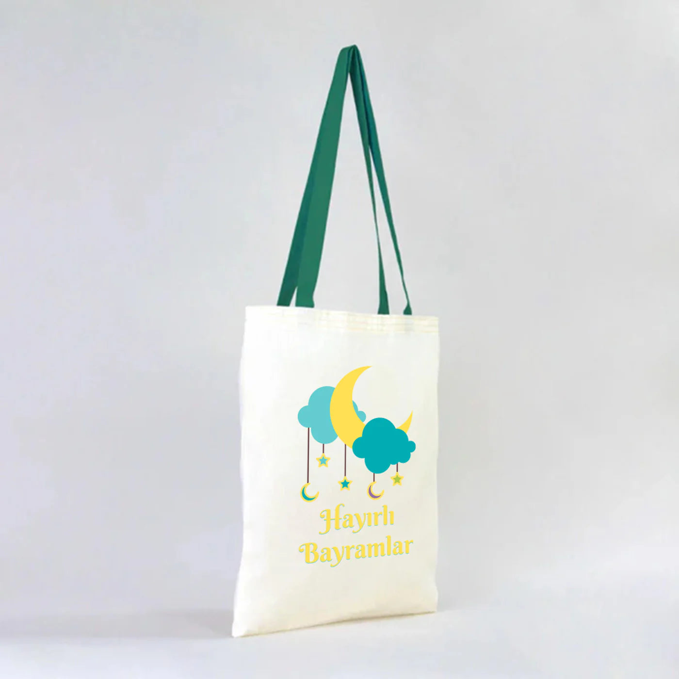 35x40 cm Yeşil Kulp Ham Bez Çanta Baskılı - Bayram Çantası