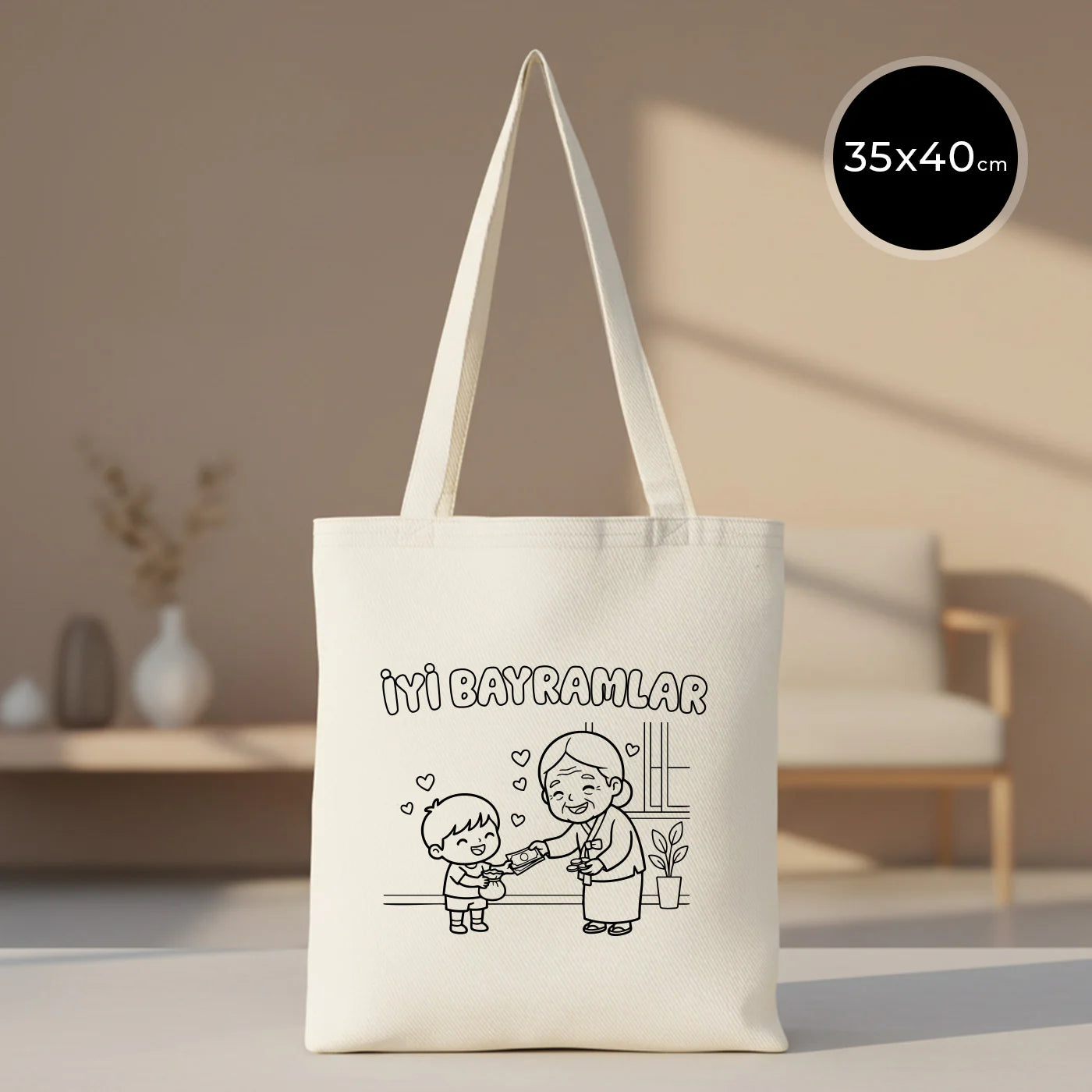 Boyanabilir 35x40 cm Gabardin Bez Çanta - Bayram Çantam