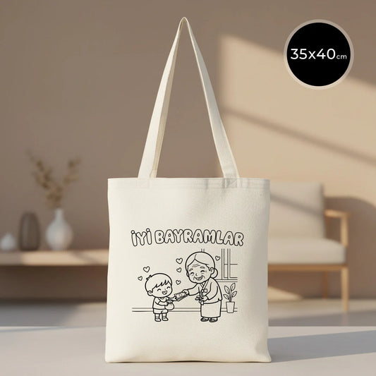 Boyanabilir 35x40 cm Gabardin Bez Çanta - Bayram Çantam