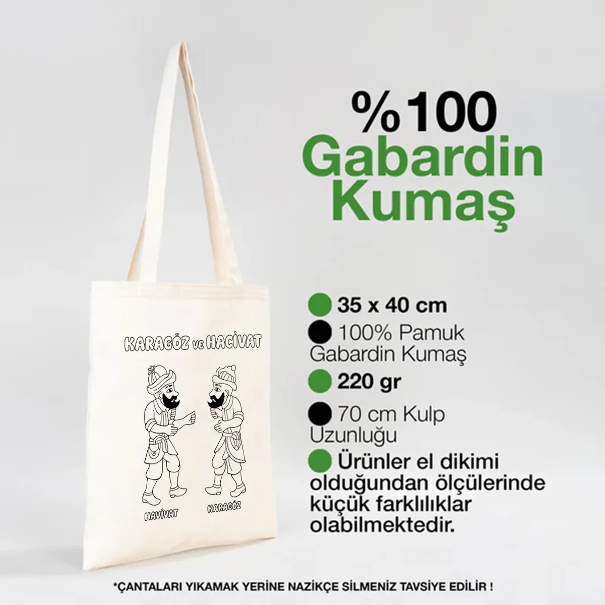 Boyanabilir 35x40 cm Gabardin Bez Çanta - Bayram Çantam - detay görünüm
