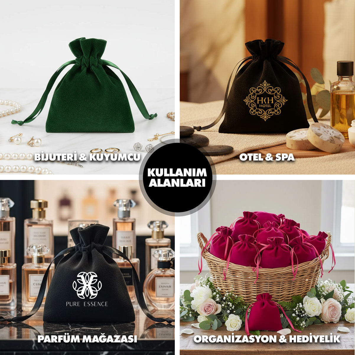 Kadife Gül Kese 10x13 cm - Kırmızı (Özelleştirilebilir)