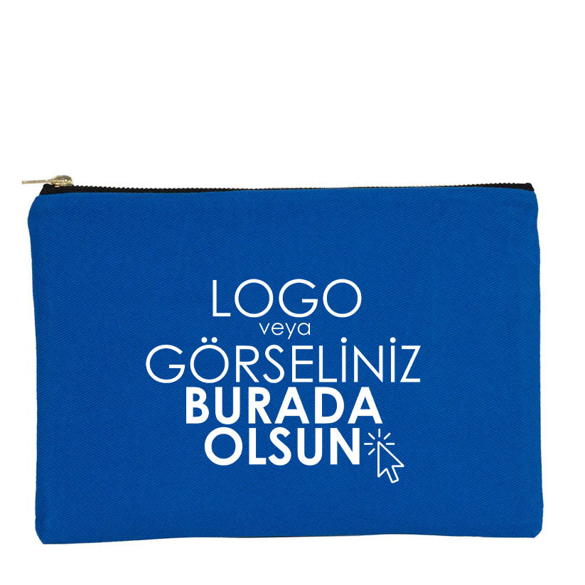 Prime Clutch- Metal Fermuar Çanta (25x18) Saks Mavi (özelleştirilebilir)