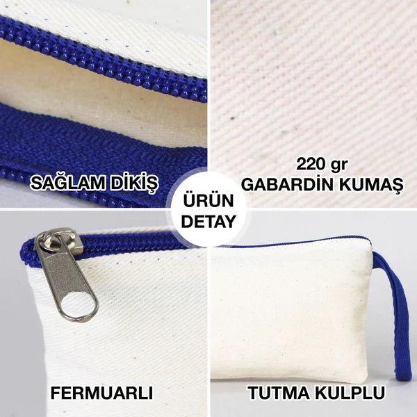 Boyama 21x10 cm Saks Mavi Fermuarlı Bez Kese - Bayram Harçlık Cüzdanı - görsel 6