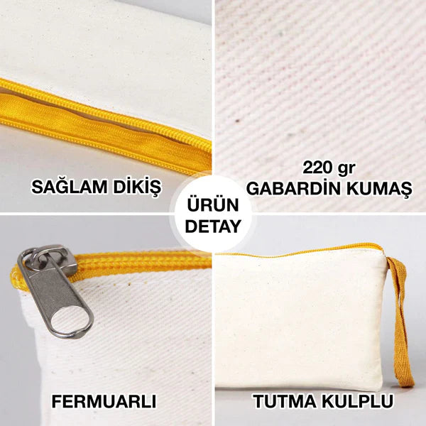 Boyanabilir 21x10 cm Sarı Renkli Fermuarlı Bez Kalemlik - Bayram Kesesi - görsel 6