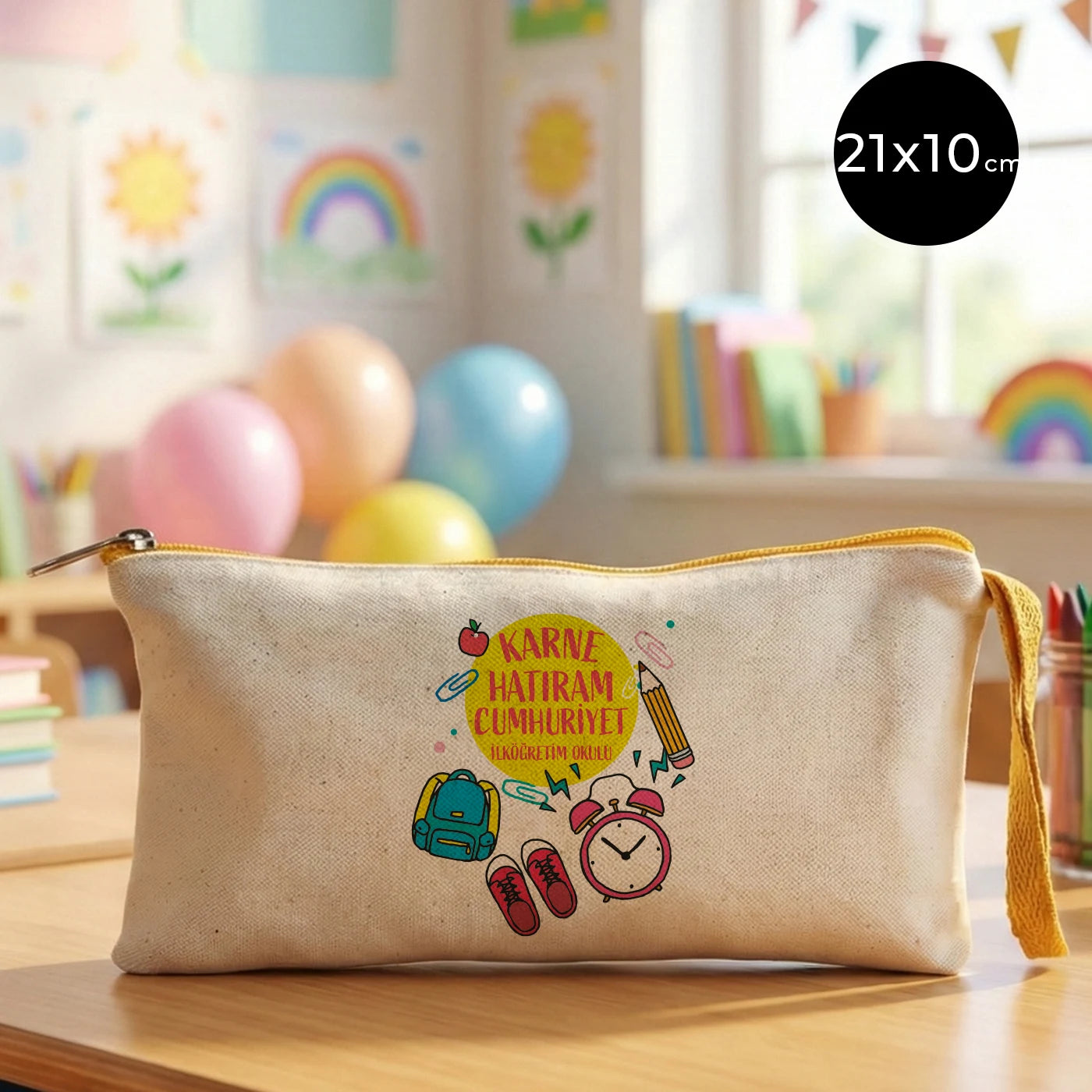 Karne Günü Baskılı Bez Kalemlik –  Sarı Fermuarlı