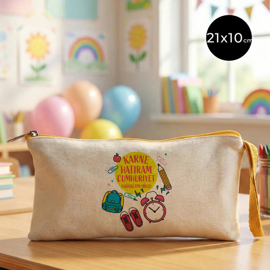 Karne Günü Baskılı Bez Kalemlik –  Sarı Fermuarlı