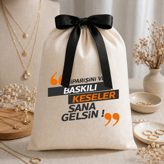 Bez Kese Siyah Kurdeleli - 30x40 cm (Özelleştirilebilir)