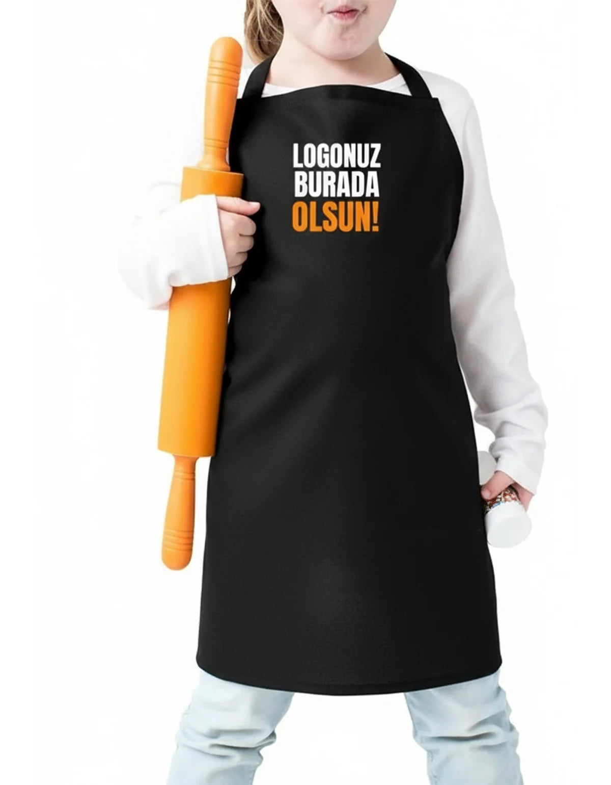 Mutfak Önlüğü Çocuk %100 Pamuk Kumaş Siyah - Özelleştirilebilir