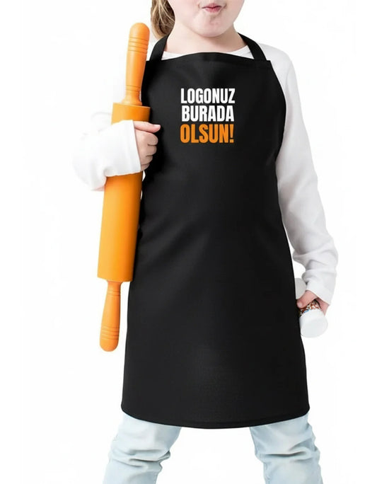 Mutfak Önlüğü Çocuk %100 Pamuk Kumaş Siyah - Özelleştirilebilir