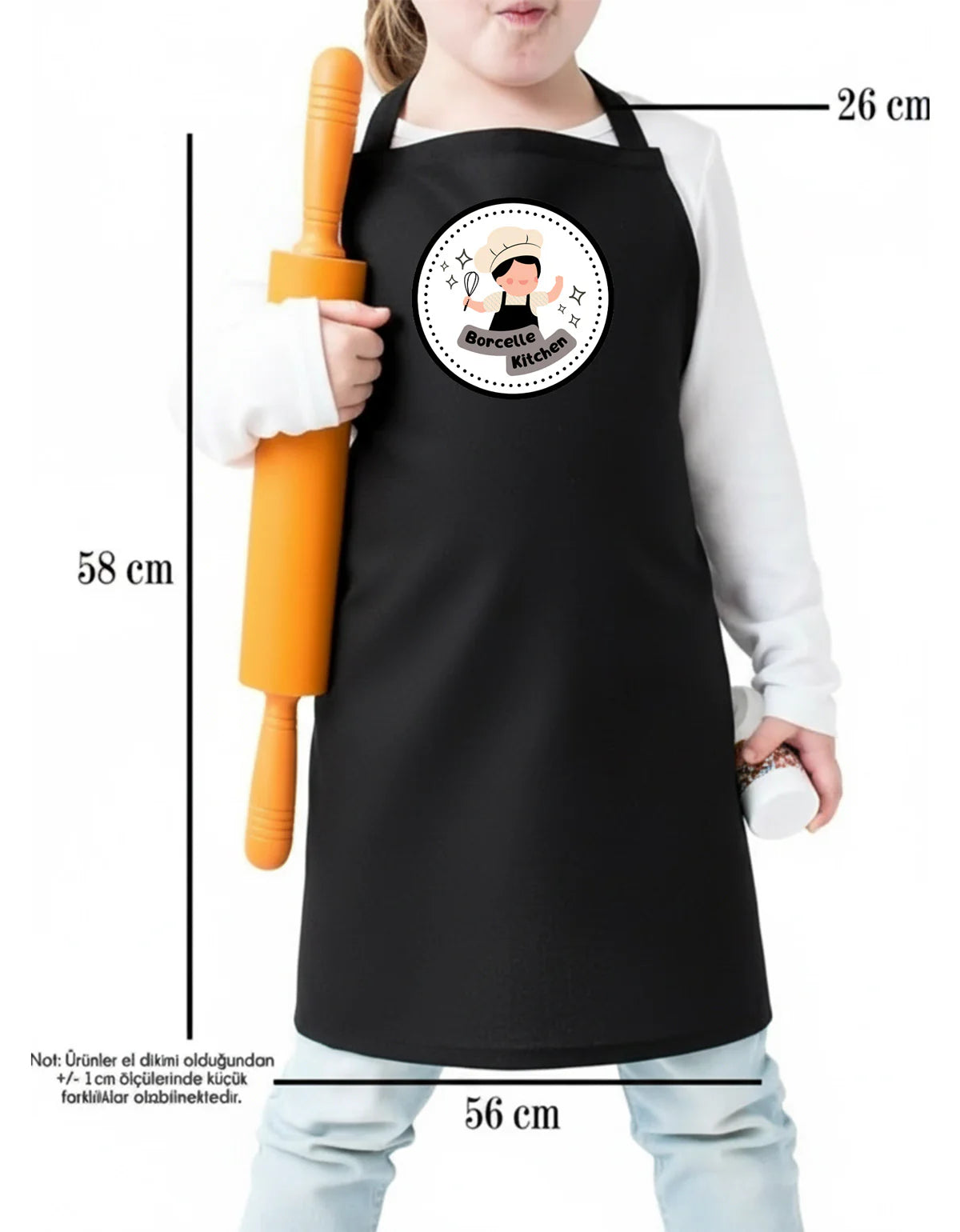 Mutfak Önlüğü Çocuk %100 Pamuk Kumaş Siyah - Özelleştirilebilir - detay görünüm